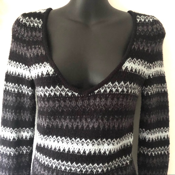 Free People Body Con Scoop V-neck Sweater Dress Nordic Stripes - Picture 2 of 10